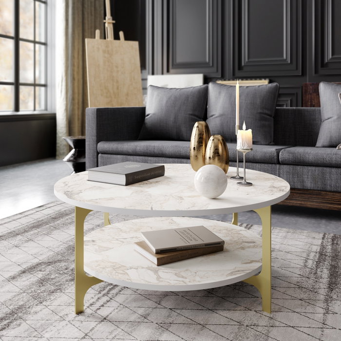 Hanah Home Versy - Gold Mesa de Centro con Diseño de Mármol Hanah Home Versy - Gold Mesa de Centro con Diseño de Mármol